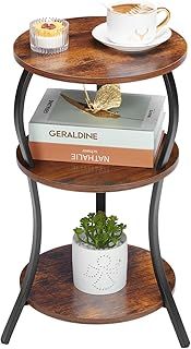Vintage Round Side Table,3-Tier Slim Waist End Table with Storage Shelves,Round Sofa Side Table Small Corner Coffee Table Bedside for Living Room Bedroom Small Spaces