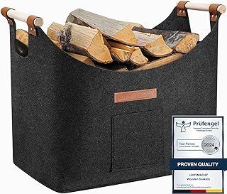 Log Baskets for Fireplaces - 55 L Wood Baskets Made of Thickened Felt, XXL Log Baskets for Wood Burner Indoor with Extended & Thicker Handles, Foldable Fire Basket for Firewood, Vegetables (Dark Gray)