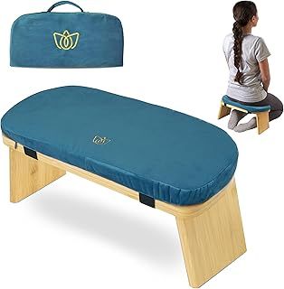 Florensi Meditation Bench - Bamboo Wood, Foldable Meditation Stool with Cushion & Travel Bag - Prayer Kneeler Chair for Yoga or Sitting