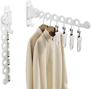 Danpoo Clothes Drying Rack Foldable Wall Mounted Laundry Drying Rack Clothing Coat Hanger Clothes Dryer Washing Rack White 2 Packs
