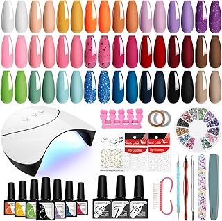 VANREESA Gel Nail Polish Set with Lamp Starter Kit 24 Colours Gel Nail Kit with U V Light Red Pink Blue Gels Polish Set with Base Top Coat Nails Salon Set Gifts for Women