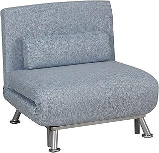 HOMCOM Linen Chair Bed, 3-in-1 Convertible Sleeper Chair with Adjustable Backrest, Pillow, for Living Room, Bedroom, Sky Blue
