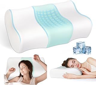 JINXIA Cooling Memory Foam Pillow,Ergonomic Orthopedic Pillow for Neck Support,Cervical Bed Pillow for Side/Back/Stomach Sleeper