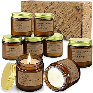 Scented Candles Gift Set 8 Pack 3.5 Oz Soy Wax Jar Candles Aromatherapy for Her with Rose, Teakwood, Amber, Mint Grapfruit Home Fragrance Relaxing Candles Gift for Lover Women Mum Wife Mother's Day