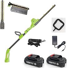 TenGoife Cordless Hedge trimmer long reach, 2 x 12V 2.0Ah batteries and charger, 2.95M Telescopic Pole Hedge Trimmer(Shoulder Strap, 180° Adjustable Head, Dual Action Blades, with 7 Positions)