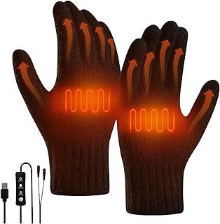 Heated Gloves for Men Women, Full Finger Hand Warmers Winter Warm Knit Gloves, Washable Gloves with 3 Levels Adjustable Temperature for Indoor Outdoor