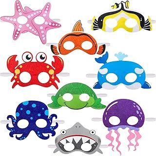 Ocean Animals Felt Masks Sea Animal Masks for Under The Ocean Themed Birthday Halloween Dress Up Costume Party Supplies (18 Pieces)