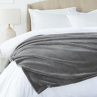 Amazon Basics Throw Blanket, Not Heated, Made of Soft Velvet Plush, 168 x 229 cm, Grey