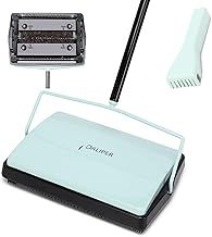 DALIPER Carpet Sweeper Broom Non Electric with Horsehair Roller, Electrostatic Floor Brush Manual Push for Cleaning Pet Hair, Loose Debris, Lint on Rug (Avocado Green)