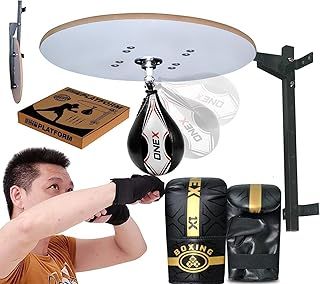 Adjustable Speed Ball Platform Set – Wall-Mounted Boxing Reflex Trainer with Speed Bag, Gloves & Sturdy Bracket | Improve Hand-Eye Coordination for Boxing, MMA