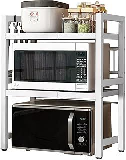 Expandable Microwave Shelf, 3 Tier Microwave oven Rack Stand Storage Holder Kitchen Corner Shelf Desktop Printer Shelf Rack, Bakers Rack (White)