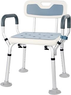 BQKOZFIN Height Adjustable Shower Chair with Back, Anti-Slip Bath Bench with Handles, Heavy Duty Shower Stool Seat with Unique Crossbar Supports for Elderly and Disabled, 400 LB Capacity (White)