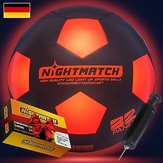 NIGHTMATCH LED Light Up Football - Size 5 with 2 LEDs, 8 Batteries & 1 Pump - Glow Football with Water Resistance - Kids Birthday