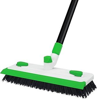 Qaestfy Floor Grout Scrub Brush with Squeegee 3 in 1, 55'' Extendable Long Handle Floor Scrubber Cleaner Brush for Scrubbing Deck, Tile, Garage Floor, Patio, Concrete, Rug, Shower Bathroom - Green