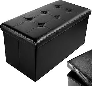 Nyxi Faux Leather 76 * 38 * 38cm Black Ottoman Foldable Storage Boxes Seat Foot Stool Storage Box with Lids for Kids Toys, Bedroom, Hallway, Living Room