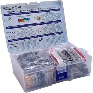 Electronic Component Kit & Total 1390 Pcs, LED Diodes, Metal Film Resistors, Electrolytic Capacitor Package, Common Diodes, Ceramic Capacitors, Common Transistor Assortment Box