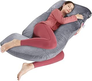 Wndy's Dream Pregnancy Pillow with Grey Velvet Cover, J Shaped Full Body Support Pillow for Sleeping Well,with Removable Washable Pillowcase