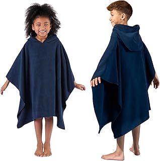 Brentfords Poncho Towel Short Sleeve Quick Dry Absorbent Beach Swim Childrens Travel Wrap Hooded Holiday Spa Pool Kids Dry Changing Robe - Navy
