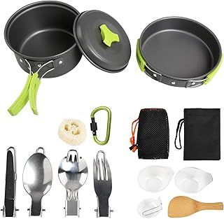 Camping Cookware Kit, 15 in 1 Outdoor Cooking Set Cooking Equipment Utensils for 1 to 2 People Camping Backpacking Hiking Picnic Outdoor - Lightweight, Compact, Durable