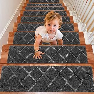 Upgraded Stair Treads Carpet Non-Slip Indoor Stair Runners for Basement Wooden Steps, Treads Stair Rugs Mats for Kids and Elders, 76cm x 20cm, Set of 13, Gray