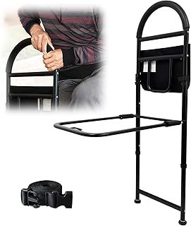 Bed Rails for Elderly Adults Height Adjustable Bed Side Rails with Extension Legs & Storage Pocket Stable Bed Assist Bar Fall Prevention Bed Rails for King Queen Twin Size Bed