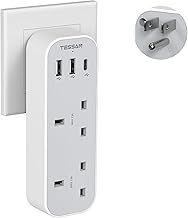 UK to US Plug Adaptor with USB C, TESSAN 2 Way USA Travel Adapter with 3 USB Charger, Type B Adapter to American, Mexico, Canada, Thailand, Jamaica