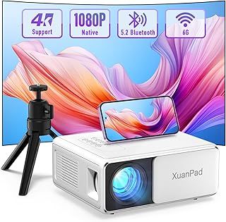 [Electric Keystone 6D/4P] XuanPad 2025 Upgraded 5G WiFi Bluetooth Projector, 700 ANSI 4K Supported Outdoor Projector with Tripod, Max 400” Display for iOS/Android/HDMI/USB/TV Box