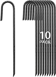 Rebar Stakes 30cm Heavy Duty, 10 Pack J-Shaped Tent Stakes, Ground Anchor Stakes for Landscaping Plants Fabric Tube Fence, Black