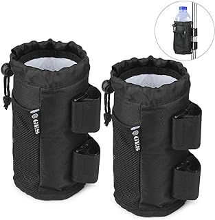 UTV Cup Holders, 2-Pack Bar Cup Holder for Stroller with Mesh Pocket and Cord Lock, Drink Holders Roll Bar Cup Holders for ATV, Stroller, Wheelchair, Scooter, Boat and Golf Cart (2 Pack Black)