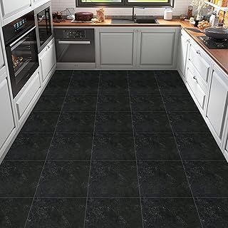 Self Adhesive Floor Tile Peel and Stick Floor Tiles Vinyl Flooring Black Marble for Bathroom Kitchen Living Room 30x30cm 10pcs