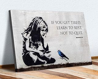 CanvasArtShop BANKSY GIRL BLUE BIRD QUOTE FRAMED CANVAS WALL ART PRINT ARTWORK GRAFFITI (8in x 12in / 20cm x 30cm)