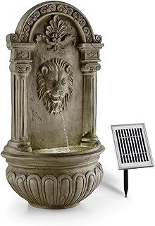 blumfeldt Löwenstein Wall Fountain Garden Fountain Sola 2W Mini Pump for up to 200 l/h Water Circulation Water-Flowing Lion Head 4-Beam LED Lighting Easy Intallation Setup Polyresin Stone Look