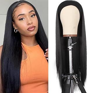 Xtrend 24Inch Headband Wig Long Straight Black None Lace Front Wig Glueless Headband Wigs Natural Looking Wig for Women Daily Use 1B#