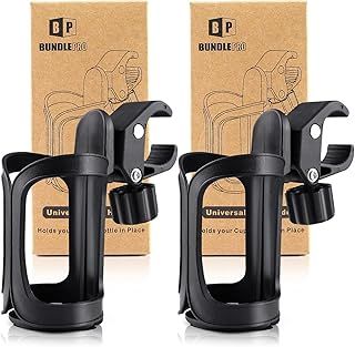 Pack of 2 Pram Cup Holder,Universal Stroller/Pushchair Cup Holders,Adjustable Bottle Organizer for Bikes, Trolleys,Walkers and Wheelchairs