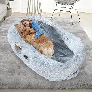Sudoo Large Human Pet Bed, Human Dog Bed, Extra Large Size Bed for People Adults and Pets, Removable and Washable Giant Dog Bed for Human, Pets Bed Bean Bag Bed, Grey 175 * 95 * 30cm