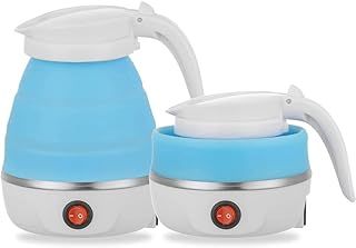 Foldable Kettle Portable Electric Kettle for Travel 0.6L 600W Food Grade Silicone Collapsible Water Heater with Separable Power Cord for Hiking Camping Travel Picnic (Blue)