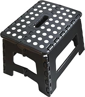 Armo® Folding Stool Step Down Footstool With Carry Handle Compact Foldable Foot Stool DIY Footstool Ladder MAX Weight 150KG (Black)