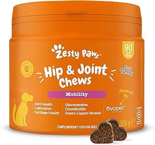 Zesty Paws Hip & Joint Mobility & Joint Supplement for Dogs | Hip and Joint Dog Chews | Contains Chondroitin and Glucosamine for Dogs, Ovopet and Vitamins C and E | Supports Dog Joint Health | 90 Pcs