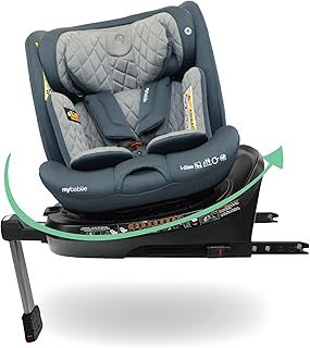 My Babiie i-Size 360° Spin Baby Car Seat – Support Leg, ISOFIX, Birth to 12yrs (40-150cm), R129, ERF, Group 0+/1/2/3, Rotating 360 Swivel, MBCSSPIN - Slate Blue