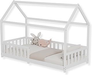 Children's House Bed with Fall Protection and Slatted Frame, House Bed - Children's Bed 90 x 200 / 80 x 160 cm for Children - Children's Bed House Bed 90 x 200 / 80 x 160 cm White (90 x 200)