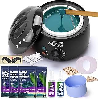 ANRUZ Waxing Kit, Wax kit for Hair Removal, Wax Pot for Waxing Professional with Silicone Bowl,4 Bags Wax Beads and 20 Applicator Sticks, 2 Treatment Oils-at Home Wax Machine for Full Body Waxing