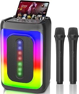 Karaoke Machine 2 Microphones for Adults Kids: Portable Karaoke Machine with Karaoke Wireless Microphones - Mini Karaoke Speaker for Gift Home Party Car - Support Bluetooth, TF Card/USB, AUX