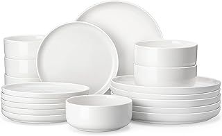 MALACASA Plates and Bowls Sets, 18 Piece Porcelain White Dinner Sets for 6 People Chip and Scratch Resistant Dinnerware Sets Modern Round Crockery Set, Dishwasher & Microwave Safe, Series Luna