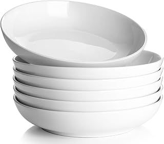 Y YHY 8.5'' Pasta Bowls Set of 6, 30 oz/880 ml Porcelain Salad Bowl, Large Ceramic Soup Bowl, Deep Plates, Serving Dishes for Salad Pasta, Soup, Fruit, Microwave & Dishwasher Safe, White