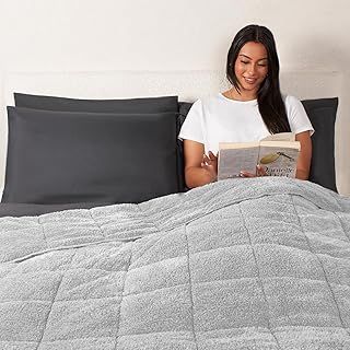 Brentfords Teddy Fleece Heavy Weighted Blanket for Adults Quilted Pockets Throw, Silver Grey, 150 x 200cm - 8kg