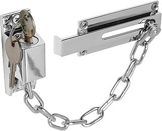 XFORT Polished Chrome Locking Door Chain, Front Door Security Chain with External Key Unlocking Mechanism.