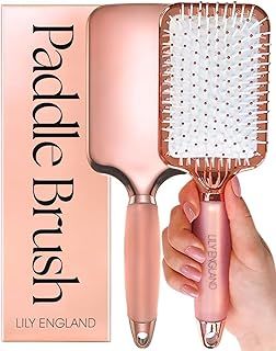 Paddle Hair Brush Women with Easy Grip Gel Handle, Paddle Brush for Blow Drying, Detangling, & Straightening - Hairbrushes for Women For All Hair Types, Rose Gold