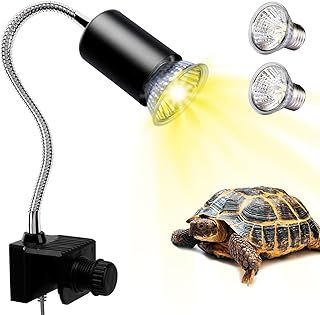 Tortoise Heat Lamp, UVA UVB Light Reptile Kit for Terrapin Tank Vivarium, with 2*50w Basking Bulb and 360° Swivel Clamp Stand for Tortoise, Snake, Frog, Lizard, Chicks. Halogen, Yellow Light