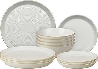 Denby - Impression Cream Dinner Set For 4 - 12 Piece Ceramic Tableware Set - Dishwasher Microwave Safe Crockery Set - 4 x Dinner Plates, 4 x Small Plates, 4 x Cereal Bowls- Spiral Design