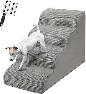 LIANTRAL Dog Steps Stairs for Bed - Non-Slip Pet Stairs for Small Dogs and Cats, 4-Steps Dog Ramp for Sofa with High Density Foam & Removable Cover & Pet Hair Remover Roller, Grey, NA-PPTH51-EUK2-H